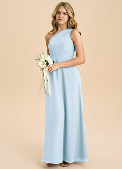 Azazie Phaedra Junior Robe Trapèze en Mousseline de soie Plissée Bleu Ciel image5