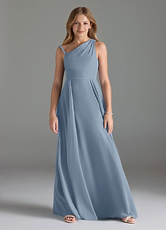 Azazie Dallas Junior Dusty Blue A-Line Pleated Chiffon Dress image1