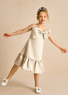 Azazie Kiwi Flower Girl Dresses Champagne A-Line Spaghetti Strap Matte Satin Dress image1