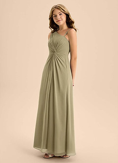 Azazie Brooke Junior Robe Trapèze en Mousseline de soie Fente Latérale Vert Mousse image6