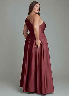 Azazie Melanie Robes de demoiselle d'honneur Robe Trapèze en Satin extensible Épaules dénudées Merlot image8