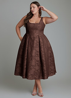Azazie Amalie Bridesmaid Dresses Ganache A-Line Pleated Floral Burnout Dress image12