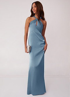 Barbie ♥ Azazie Bridesmaid Dresses Dusty Blue Sheath Stretch Satin Dress image3