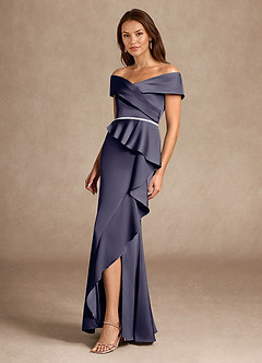 Azazie Dareia Moeder van de bruid jurken Zeemeermin Jurk van Stretch Satijn Off the Shoulder Stormachtig image7