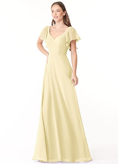 Azazie Syenna Brautjungfernkleider A-Linie Gestreift Chiffon Kleid Zitronensorbet image4