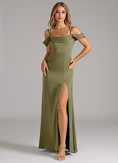 Azazie Callan Bridesmaid Dresses Pistachio A-Line Pleated Stretch Satin Convertible Dress image3