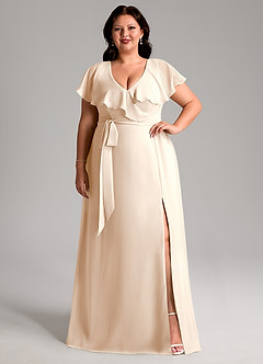 Azazie Lainey Bridesmaid Dresses White Alabaster A-Line with Pockets Chiffon Dress image8