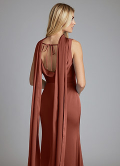 Azazie Tallie Bridesmaid Dresses Auburn Mermaid Pleated Stretch Satin Dress image3