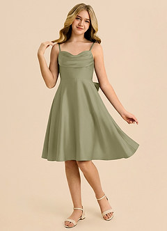 Azazie Bear Junior Pistachio A-Line Sweetheart Neckline Stretch Satin Dress image3