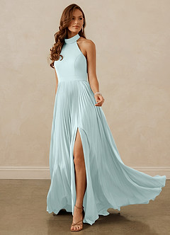 Christian Siriano Bridal for Azazie 1007 Bridesmaid Dresses Sea Glass A-Line Pleated Stretch Satin Dress image3