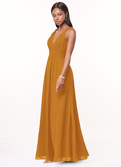 Azazie Maren Bridesmaid Dresses Butterscotch A-Line Pleated Chiffon Dress image3