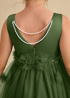 Azazie Lux Blumenmädchenkleider A-Linie Mit Perlen Tüll Kleid Olivgrün image6