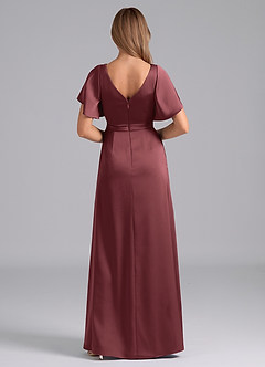 Azazie Ambrosia Bridesmaid Dresses Merlot A-Line Pleated Stretch Satin Dress image3