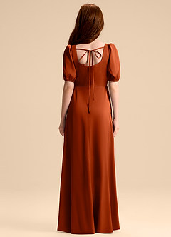 Azazie Briar Junior Robe Trapèze en Satin extensible Arc Paprika image2