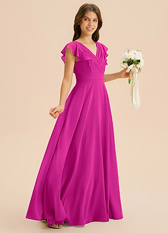 Azazie Anysa Junior Robe Trapèze en Mousseline de soie Rayé Fuchsia image5