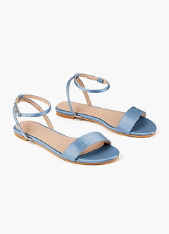 front Satin Ankle Strap Flat Sandals