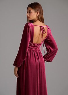 Azazie Norah Bridesmaid Dresses Burgundy A-Line Long Sleeve Velvet Dress image6