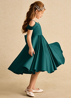Azazie Favia Flower Girl Dresses Peacock A-Line Off the Shoulder Matte Satin Dress image5
