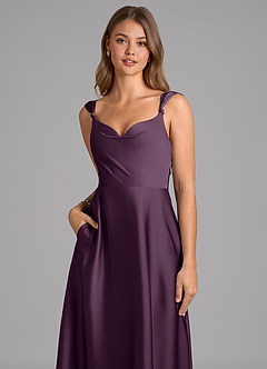 Azazie Beatrice Bridesmaid Dresses Plum A-Line Sweetheart Neckline Stretch Satin Dress image7