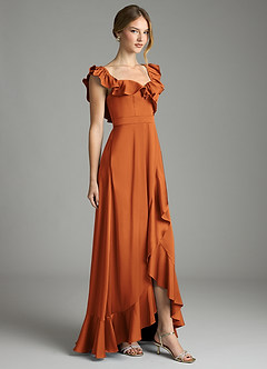 Azazie Lyra Vestidos de damas de honor Vestido de Canela de Satén Elástico de Corte en A Convertible con Vestidos sin tirantes image5