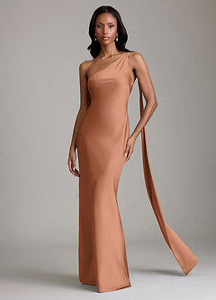 Azazie Galinda Suknie dla druhen Syrena Jedno ramię Satyna elastyczna Do ziemi Sukienka image4