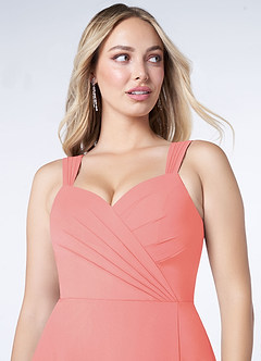 Azazie Nahrin Brudtärnklänningar Klänning av A-Line i Chiffong V-ringad plisserad Korall image5