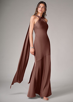 Azazie Kinsley Bridesmaid Dresses Espresso Mermaid Side Slit Stretch Satin Dress image3