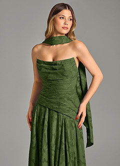 Azazie Gabriela Bridesmaid Dresses Olive A-Line Strapless Floral Burnout Dress image8