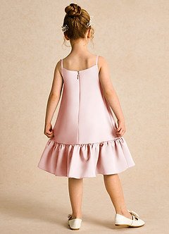 Azazie Kiwi Blumenmädchenkleider A-Linie Spaghetti Riemen Matte Satin Kleid Zartrosa image2