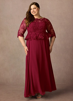Azazie Averie Mother of the Bride Dresses Burgundy A-Line Boatneck Sequins Chiffon Dress image8