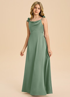 Azazie Gumdrop Junior Matcha Empire Pleated Stretch Satin Dress image3