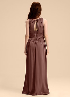 Azazie Bibiane Junior Espresso A-Line Pleated Stretch Satin Dress image2