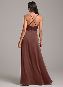 Azazie Naeem Bridesmaid Dresses Espresso A-Line Stretch Satin Dress image6