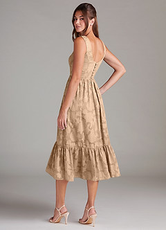 Azazie Alissa Bridesmaid Dresses Champagne A-Line with Pockets Floral Burnout Dress image7