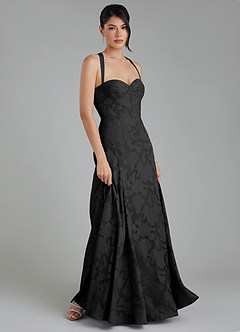 Azazie Bea Bridesmaid Dresses Black A-Line Corset Floral Burnout Dress image6