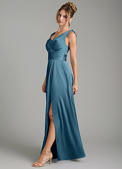 Azazie Karina Robes de demoiselle d'honneur Robe Trapèze en Satin extensible Plissée Bermude image3