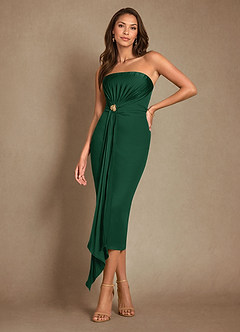 Azazie Dinanta Mother of the Bride Dresses Dark Green Column Pleated Chiffon Dress image1