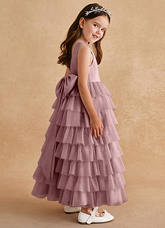 Azazie Twinkle Toes vestidos de niña de las flores Vestido de Rosa Polvorienta de Tul de Corte En A con Lazo image5