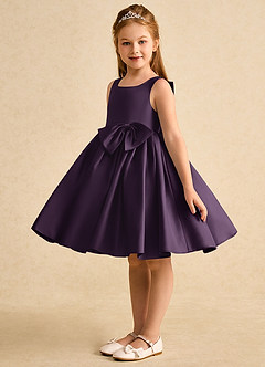 Azazie Jessie vestidos de niña de las flores Vestido de Ciruela de Satin Mate de Corte En A con Lazo image6
