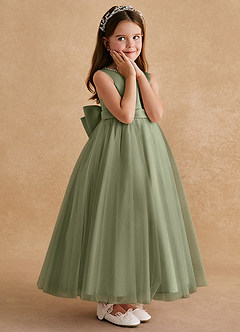 Azazie Cookie Flower Girl Dresses Pistachio A-Line Bow Tulle Dress image3