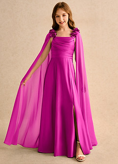 Azazie Rosita Girls Formal Robe Demoiselle D'honneur Fillette Robe Trapèze en Mat Satiné Plissée Fuchsia image1
