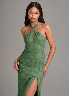 Azazie Ailany Bridesmaid Dresses Eucalyptus A-Line Pleated Floral Burnout Dress image2