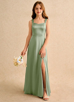 Azazie Makani Girls Formal Sukienki dla dziewczynek sypiących kwiaty Linia A Dekolt w kształcie serca Satyna elastyczna Długość podłogi Sukienka image3