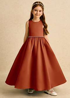 Azazie Daisies Flower Girl Dresses Paprika Ball-Gown Bow Matte Satin Dress image2