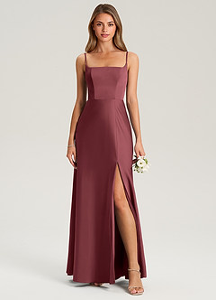 Azazie Lidia Bridesmaid Dresses Merlot Mermaid Side Slit Stretch Satin Dress image4