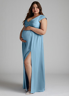 Azazie Allessia Brautjungfernkleider für Schwangere A-Linie Plissee Stretch-Satin Bodenlänge Kleid image8
