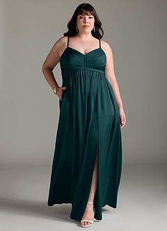 Azazie Alia Bridesmaid Dresses Pine A-Line Pleated Stretch Satin Dress image10