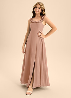 Azazie Callie Junior Abito A-Line in Chiffon Increspato Champagne Rosa image2