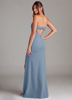 Azazie Leonis Vestidos de damas de honor Vestido de Azul Polvoriento de Crepé elástico de Corte Recto Convertible con Sin tirantes image3