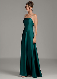 Azazie Eris Bridesmaid Dresses Peacock A-Line Pleated Stretch Satin Dress image4